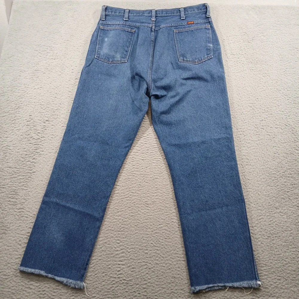 Wrangler Vintage 90s Made in USA Cut-Off Frayed Hem‎ Denim Jeans 38 Blue